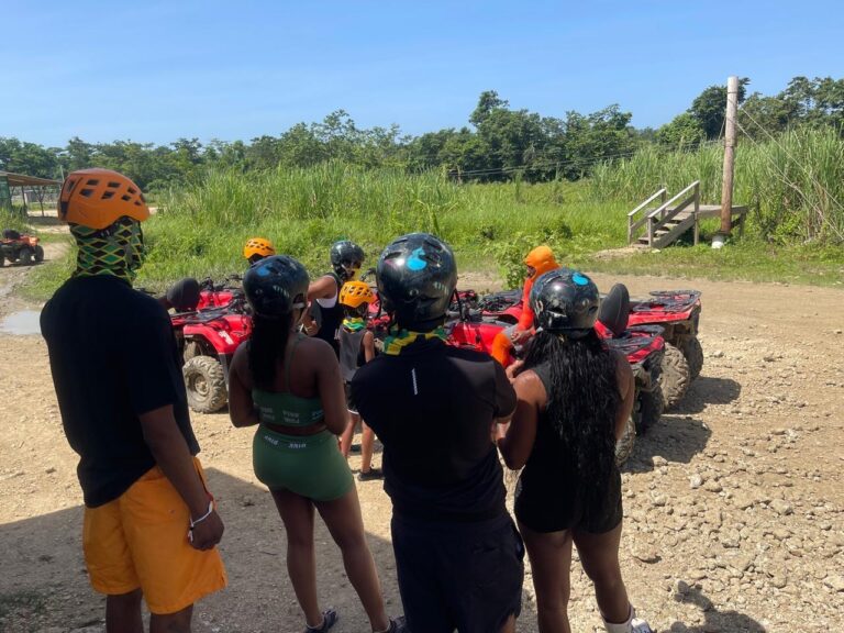 Guests preparing for an exciting ATV adventure tour in Jamaica.