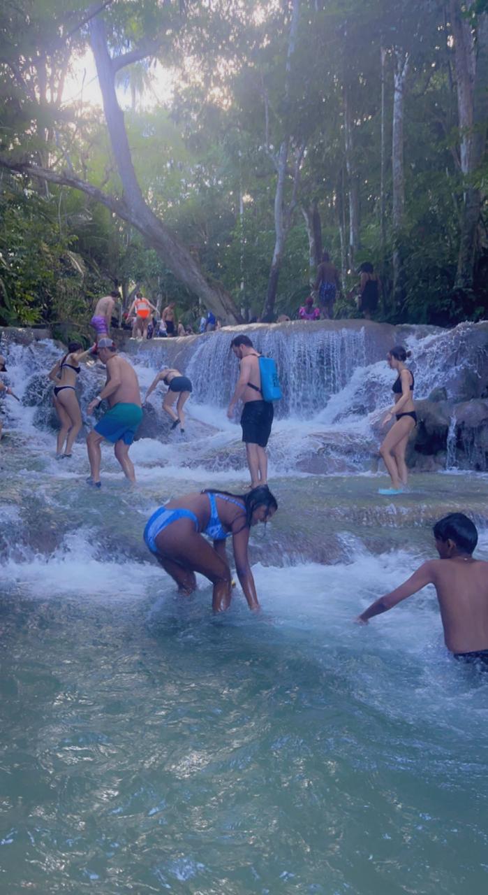 Tourists climbing Dunn's River Falls in Ocho Rios, Jamaica