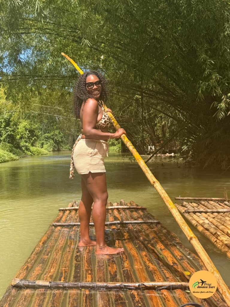 Guest enjoying a bamboo rafting experience on the Martha Brae River